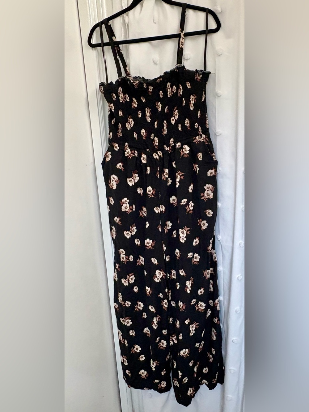 torrid Black Floral Smocked Wide-Leg Jumpsuit